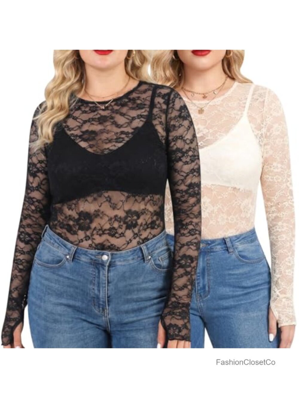 Sheer Mesh Lace Long Sleeve Blouse